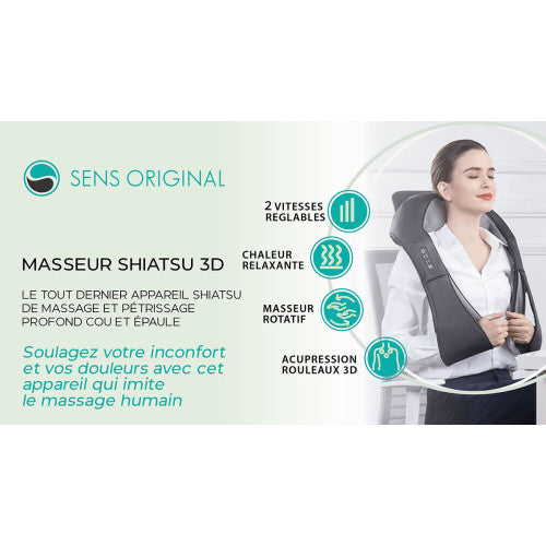 Appareil de massage shiatsu chauffant cou / nuque / épaules / cervicales / trapèzes